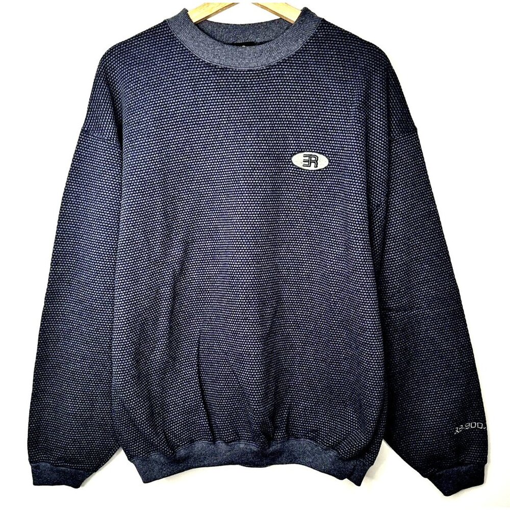 HL Miller Gold Mens Sweatshirt Vintage 90s Blue With Gray Textured Design Large